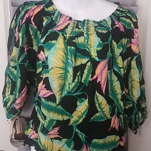 Tropical green leaves blouse